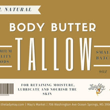 Load image into Gallery viewer, Tallow Unscented Body Butter, All Natural Grass Fed Beef Tallow Moisturizer with Vitamin E and Jojoba Oil: 9oz