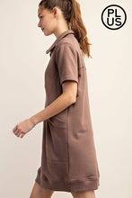 Load image into Gallery viewer, PLUS SIZE FRENCH TERRY SHORT SLEEVE QUARTER ZIP DRESS WITH C: Black / 2X