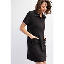 Load image into Gallery viewer, PLUS SIZE FRENCH TERRY SHORT SLEEVE QUARTER ZIP DRESS WITH C: Black / 2X