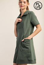 Load image into Gallery viewer, PLUS SIZE FRENCH TERRY SHORT SLEEVE QUARTER ZIP DRESS WITH C: Black / 1X