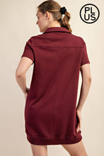 Load image into Gallery viewer, PLUS SIZE FRENCH TERRY SHORT SLEEVE QUARTER ZIP DRESS WITH C: Black / 2X