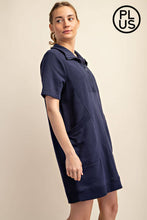 Load image into Gallery viewer, PLUS SIZE FRENCH TERRY SHORT SLEEVE QUARTER ZIP DRESS WITH C: Black / 2X