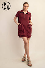 Load image into Gallery viewer, PLUS SIZE FRENCH TERRY SHORT SLEEVE QUARTER ZIP DRESS WITH C: Black / 2X