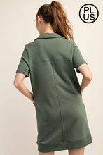 Load image into Gallery viewer, PLUS SIZE FRENCH TERRY SHORT SLEEVE QUARTER ZIP DRESS WITH C: Black / 1X