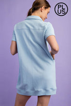 Load image into Gallery viewer, PLUS SIZE FRENCH TERRY SHORT SLEEVE QUARTER ZIP DRESS WITH C: Black / 1X