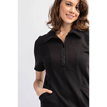Load image into Gallery viewer, PLUS SIZE FRENCH TERRY SHORT SLEEVE QUARTER ZIP DRESS WITH C: Black / 2X