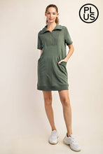 Load image into Gallery viewer, PLUS SIZE FRENCH TERRY SHORT SLEEVE QUARTER ZIP DRESS WITH C: Black / 1X