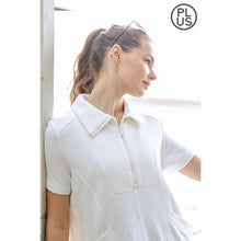Load image into Gallery viewer, PLUS SIZE FRENCH TERRY SHORT SLEEVE QUARTER ZIP DRESS WITH C: Black / 1X