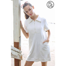 Load image into Gallery viewer, PLUS SIZE FRENCH TERRY SHORT SLEEVE QUARTER ZIP DRESS WITH C: Black / 2X