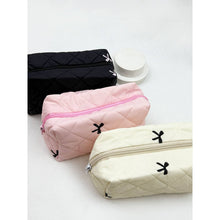 Load image into Gallery viewer, Embossed Cloth with Bow Embroidery Cosmetic Bag