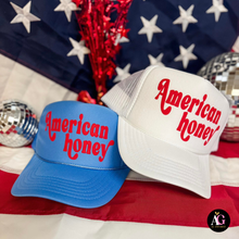 Load image into Gallery viewer, American Honey Trucker Hat: Columbia Blue
