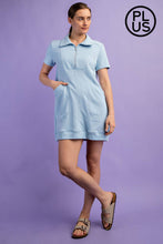 Load image into Gallery viewer, PLUS SIZE FRENCH TERRY SHORT SLEEVE QUARTER ZIP DRESS WITH C: Black / 1X