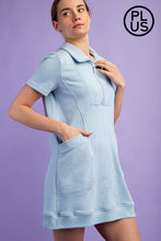Load image into Gallery viewer, PLUS SIZE FRENCH TERRY SHORT SLEEVE QUARTER ZIP DRESS WITH C: Black / 2X