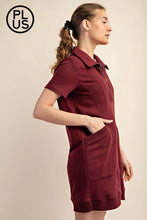 Load image into Gallery viewer, PLUS SIZE FRENCH TERRY SHORT SLEEVE QUARTER ZIP DRESS WITH C: Black / 1X