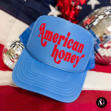 Load image into Gallery viewer, American Honey Trucker Hat: Columbia Blue