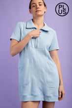 Load image into Gallery viewer, PLUS SIZE FRENCH TERRY SHORT SLEEVE QUARTER ZIP DRESS WITH C: Black / 1X