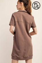 Load image into Gallery viewer, PLUS SIZE FRENCH TERRY SHORT SLEEVE QUARTER ZIP DRESS WITH C: Black / 2X