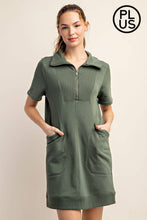 Load image into Gallery viewer, PLUS SIZE FRENCH TERRY SHORT SLEEVE QUARTER ZIP DRESS WITH C: Black / 1X