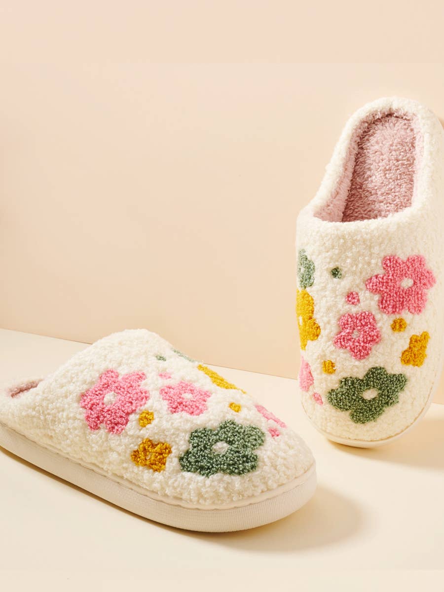 Flower Fuzzy Fleece Soft Slippers (size 38/39)