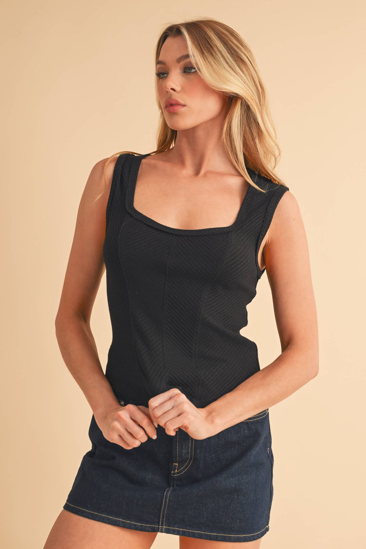 Adelle Sweetheart Neck Tank: Black