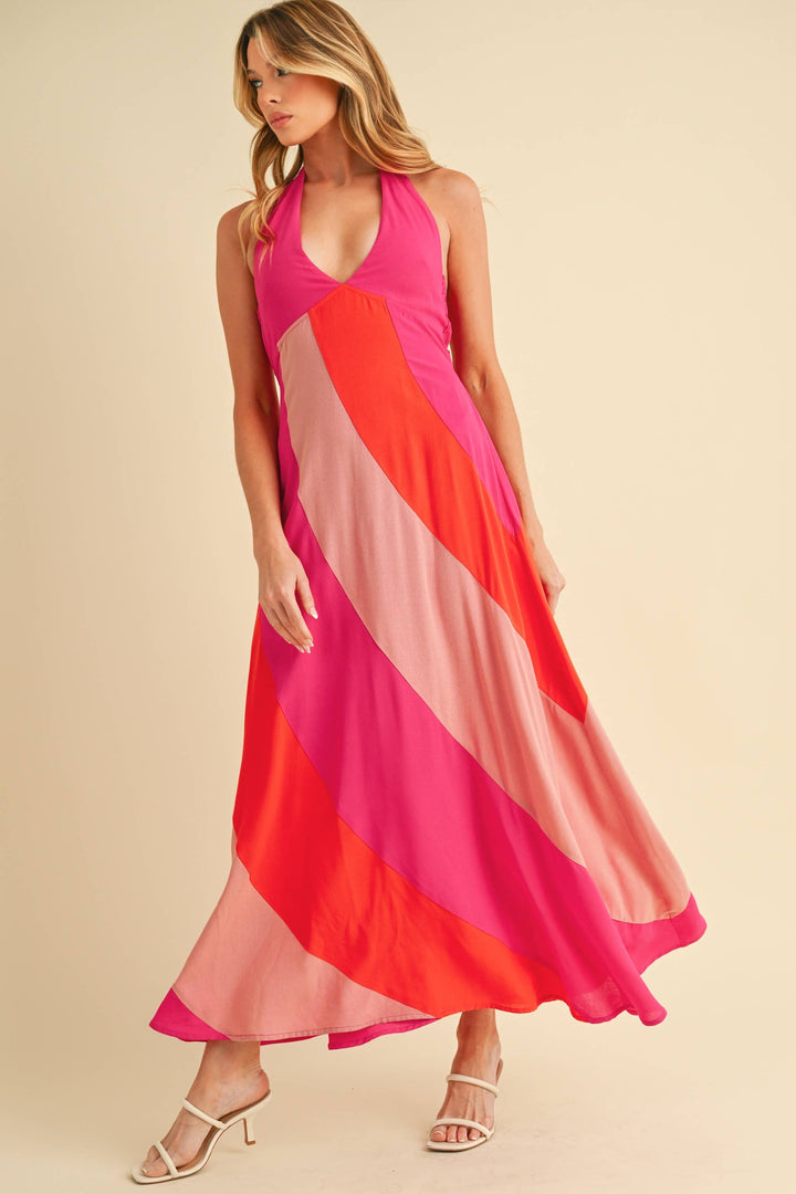Gali Colorblock Maxi Dress: Pink Combo