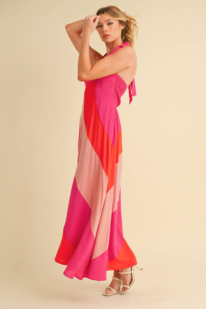 Gali Colorblock Maxi Dress: Pink Combo