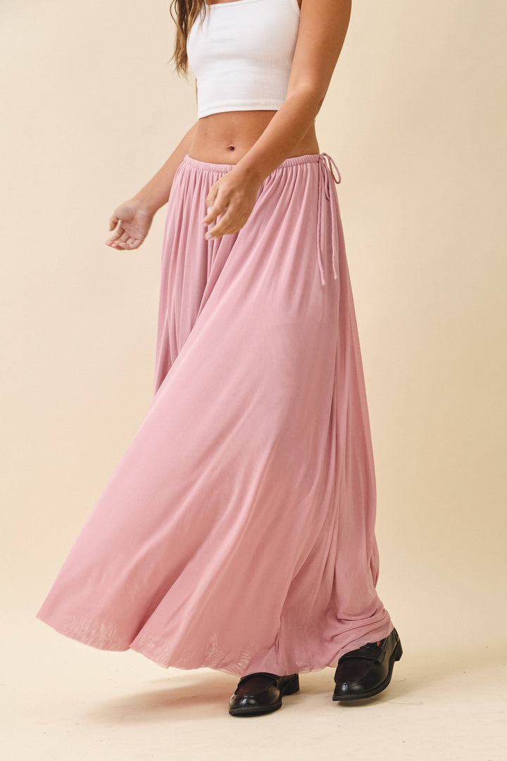Flowy Mesh Maxi Skirt: Pink