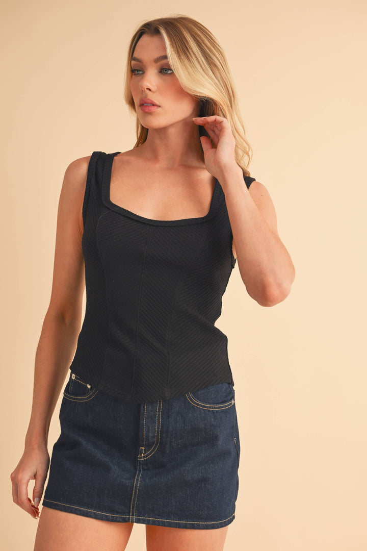 Adelle Sweetheart Neck Tank: Black