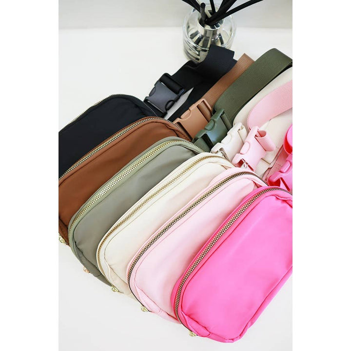 Solid Color Crossbody Fanny Pack Belt Bag: BLACK