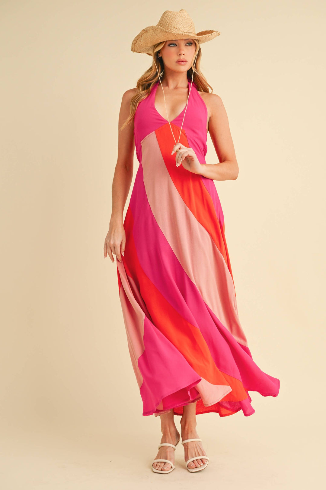 Gali Colorblock Maxi Dress: Pink Combo