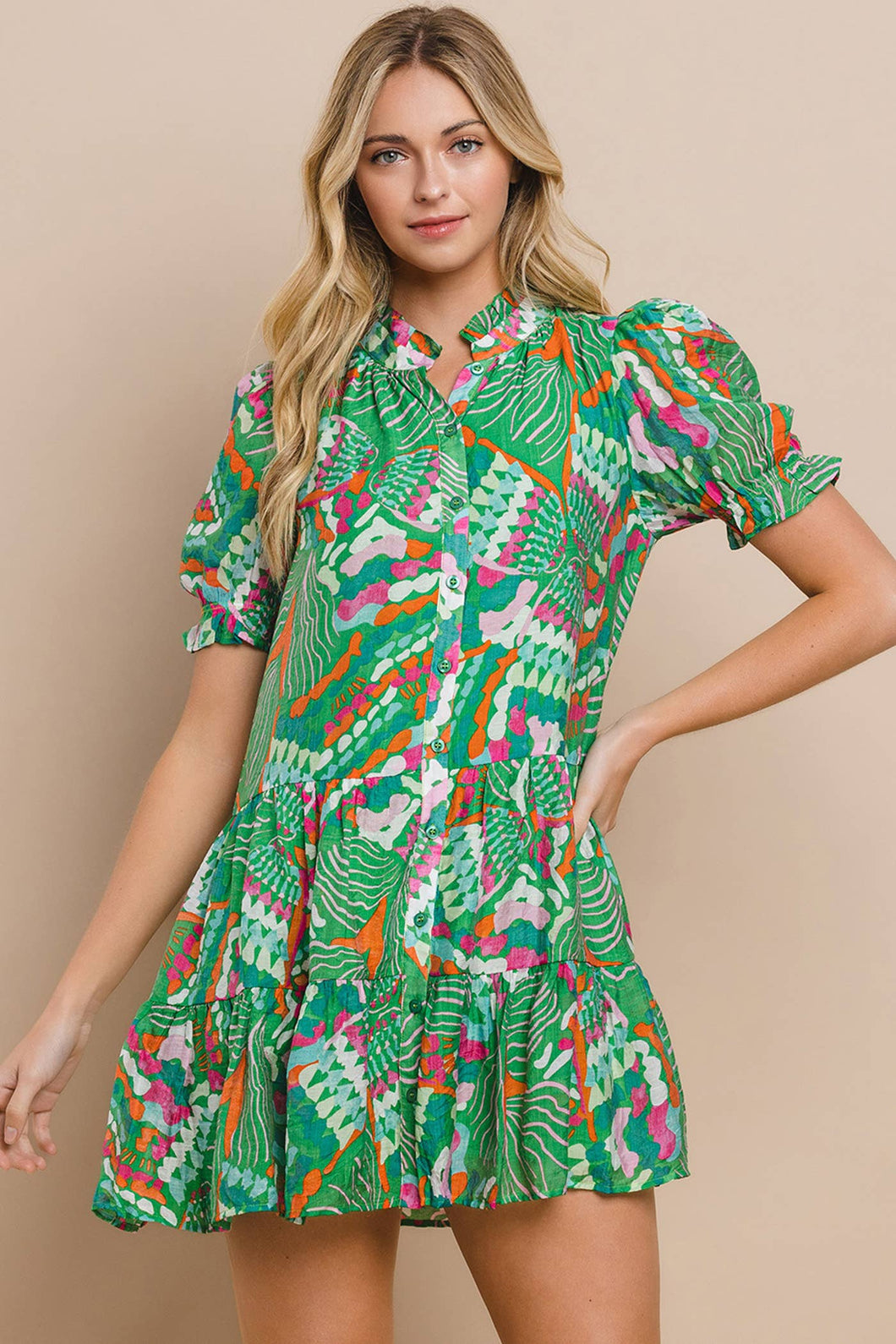 Abstract Printed Button Up Dress