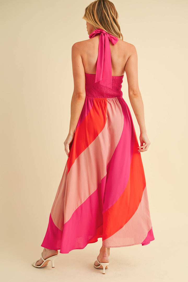Gali Colorblock Maxi Dress: Pink Combo
