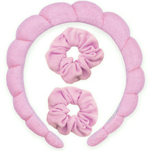 Load image into Gallery viewer, Terry Cloth Spa Headband W/ Scrunchies:Pink Floral
