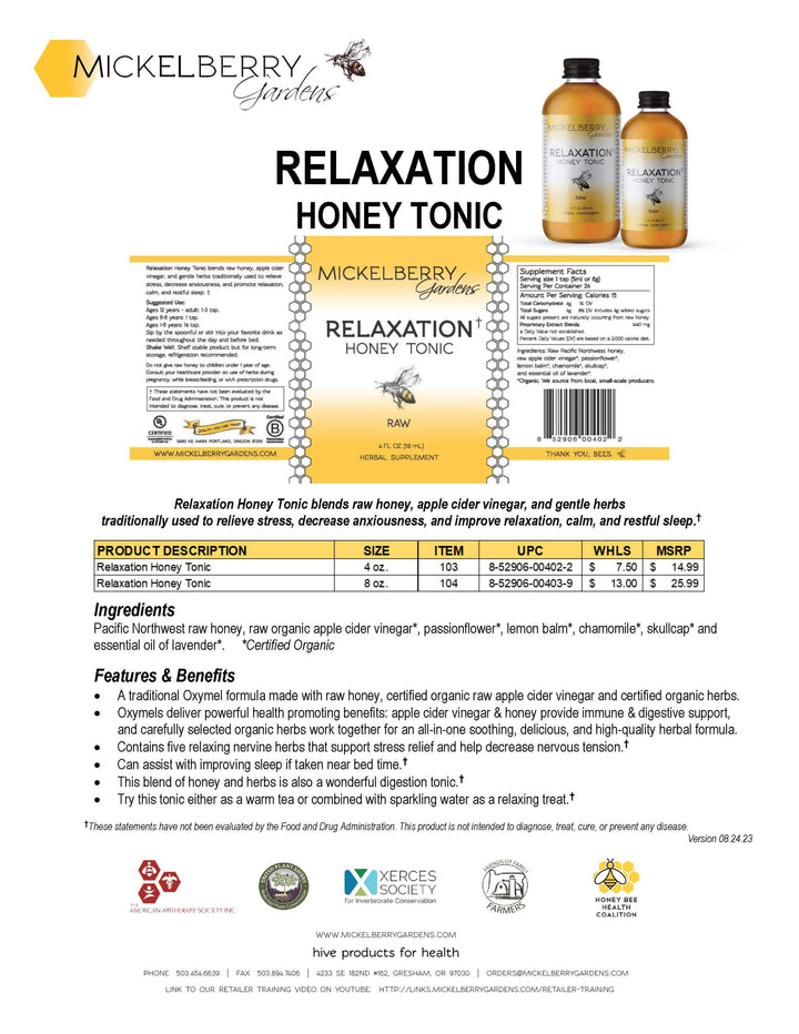 Relaxation Honey Tonic: 8oz