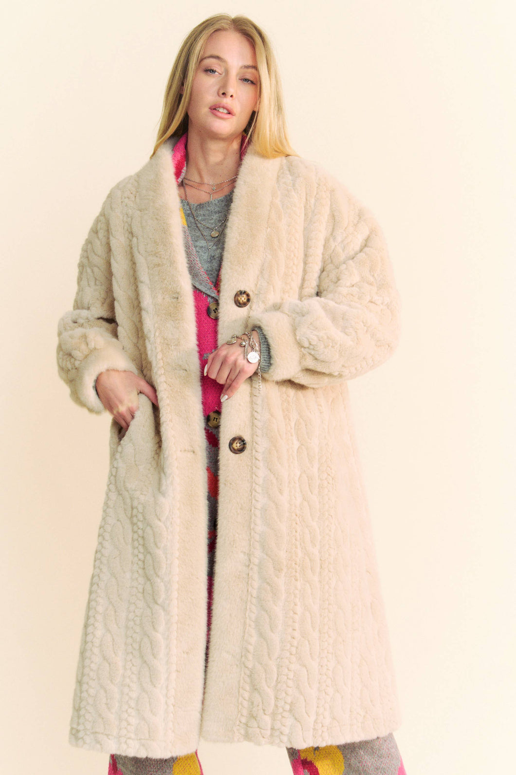 FUZZY RIB PATTERN LONG COAT