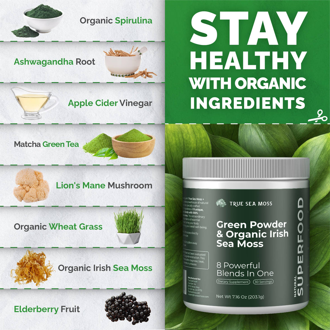 Sea Moss Green Superfood Blend with Spirulina, Ashwagandha