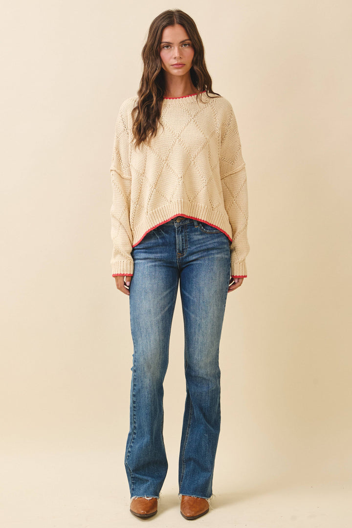 Diamond Knit Pullover Sweater: Oat