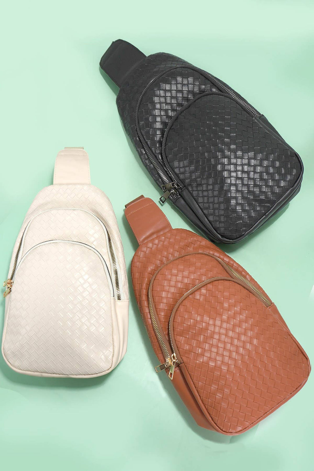 BRAIDED WEAVE VEGAN SLING CROSSBODY STADIUM BAG | 40P542: Black