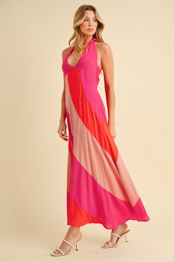 Gali Colorblock Maxi Dress: Pink Combo