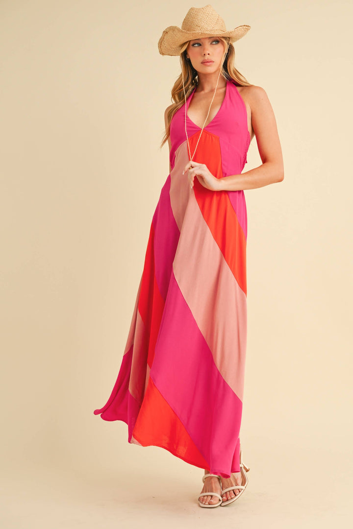 Gali Colorblock Maxi Dress: Pink Combo