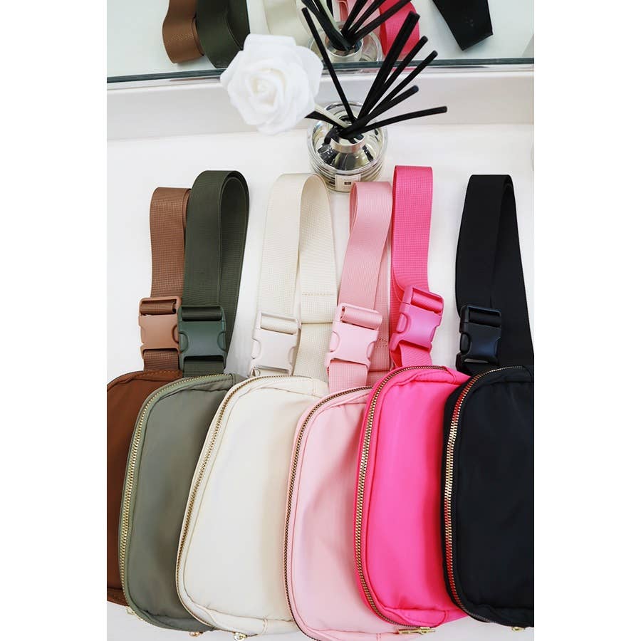 Solid Color Crossbody Fanny Pack Belt Bag: BLACK