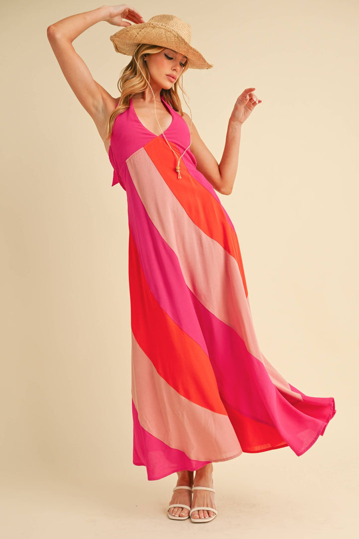 Gali Colorblock Maxi Dress: Pink Combo
