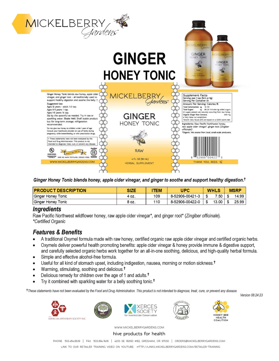 Ginger Honey Tonic: 8oz