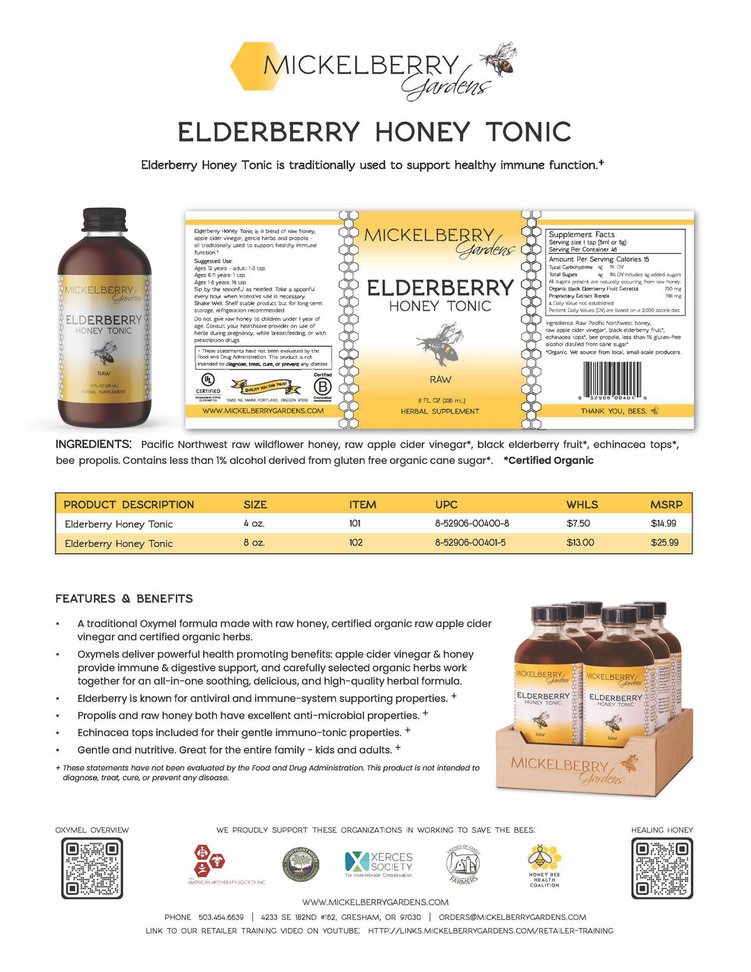Elderberry Honey Tonic — immune support for kids and adults: 8oz