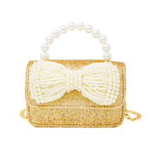 Load image into Gallery viewer, Glitter Pearl Handle Bow Handbag: Silver
