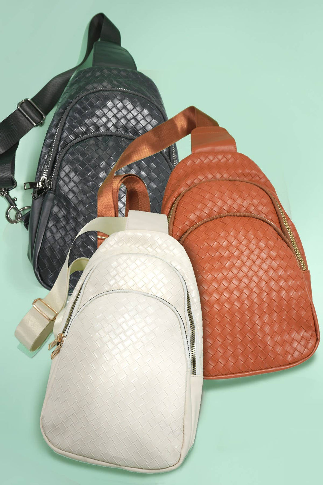 BRAIDED WEAVE VEGAN SLING CROSSBODY STADIUM BAG | 40P542: Black