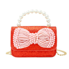 Load image into Gallery viewer, Glitter Pearl Handle Bow Handbag: Silver
