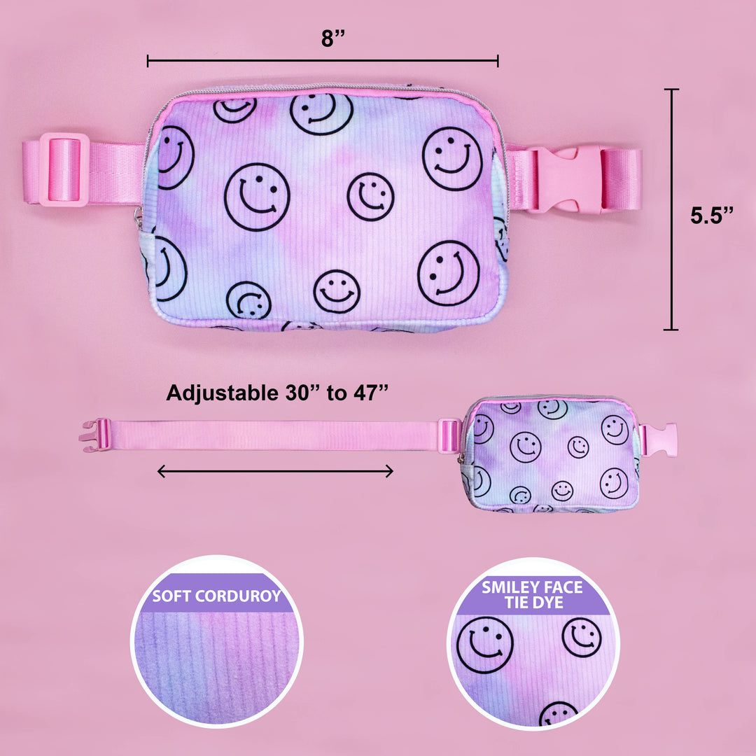 Kids Belt Bag - Tie Dye Smiley Face Crossbody Fanny Pack