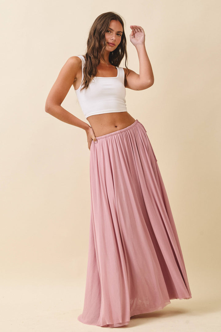 Flowy Mesh Maxi Skirt: Pink