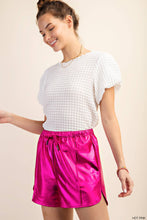 Load image into Gallery viewer, METALLIC FABRIC DRAWSTRING  SHORTS: HOT PINK
